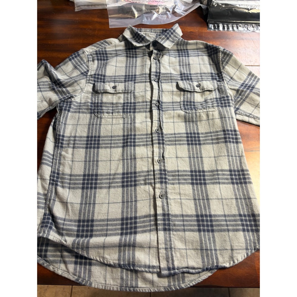 Goodfellow & Co Mens Plaid Flannel Button Down Shirt Grey Blue Medium